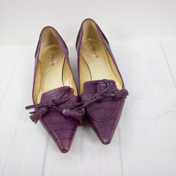 Vintage Etro Purple Croc Embossed Leather Pumps Pointy Toe - Picture 2 of 6